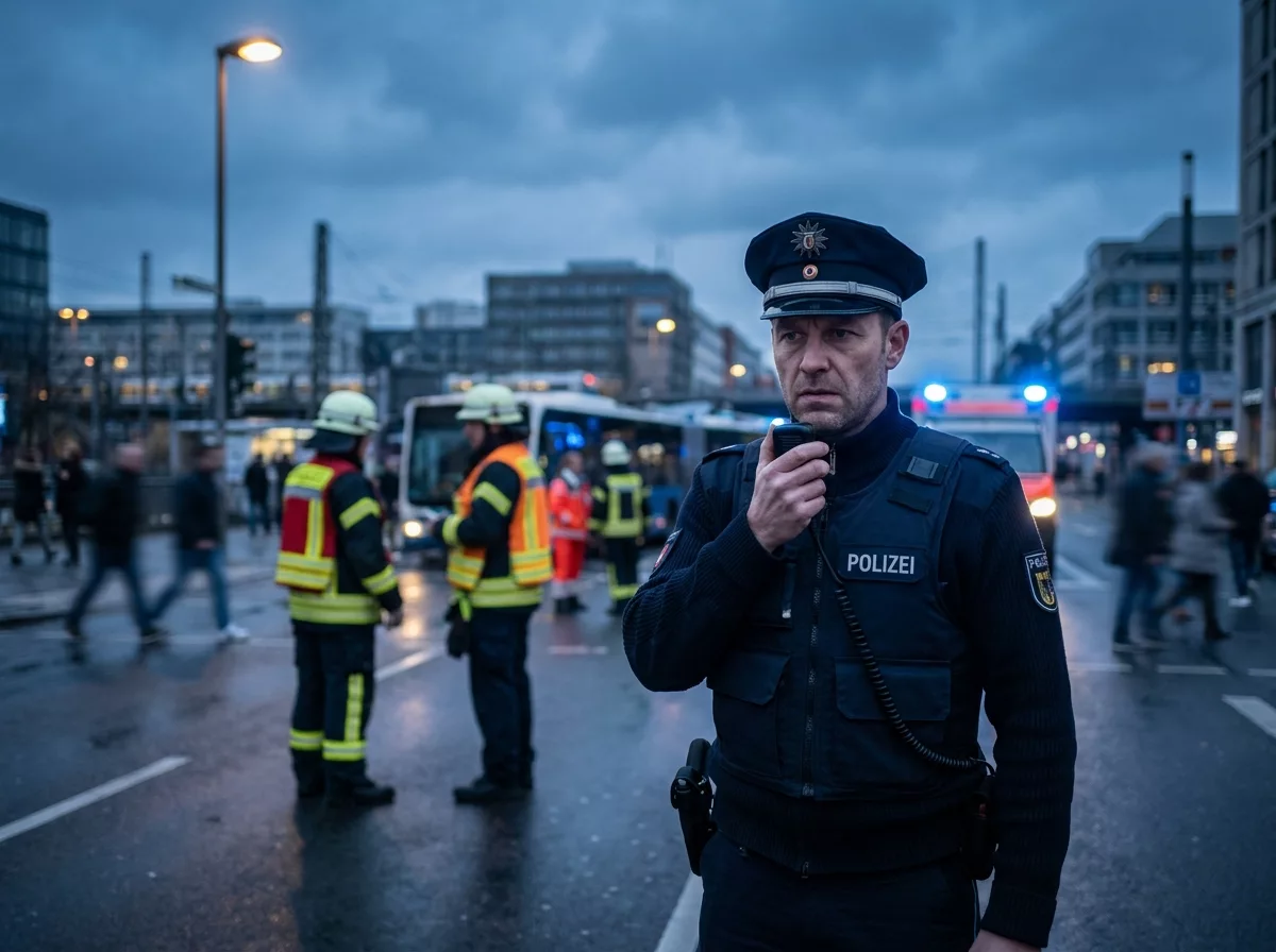 Einsatzkraft am Funk in einer konzentrierten Dienstsituation