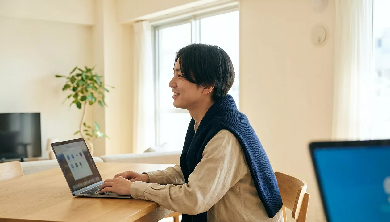 Person richtet entspannt einen Dauerauftrag am Laptop ein