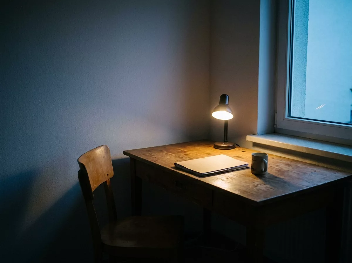 Geordneter Schreibtisch am Abend – die Struktur steht