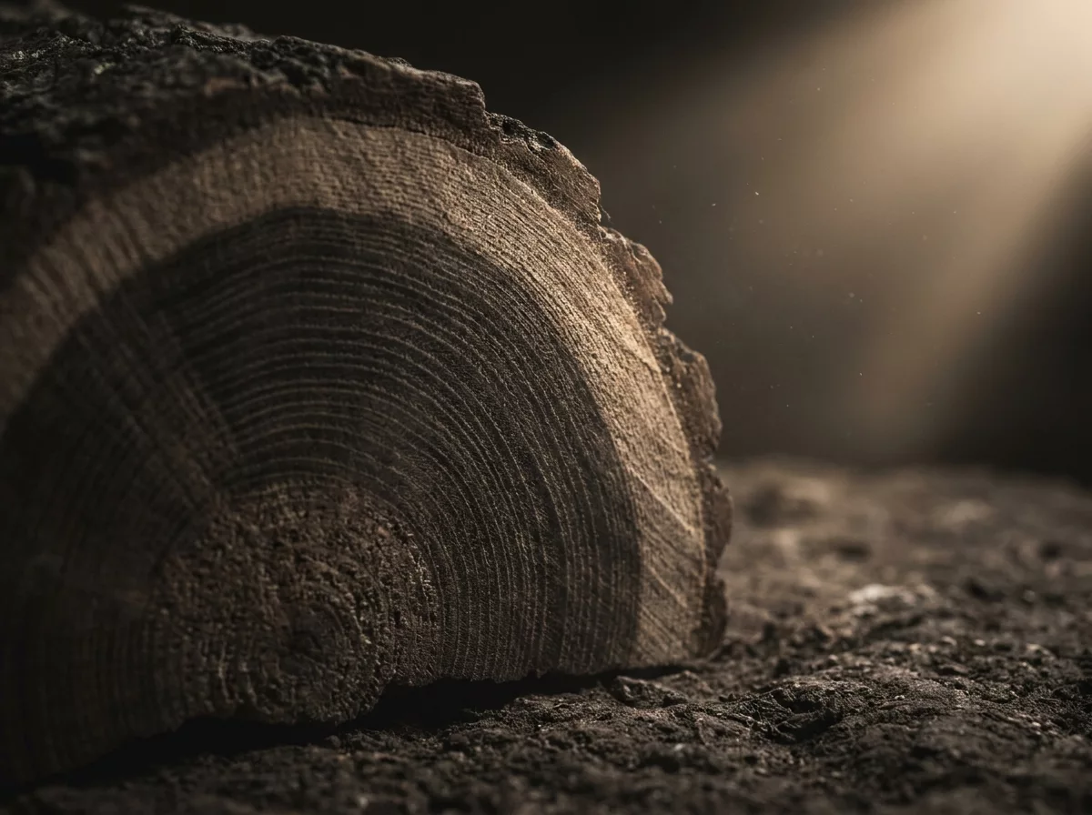 Makroaufnahme der Jahresringe in einem Holzquerschnitt