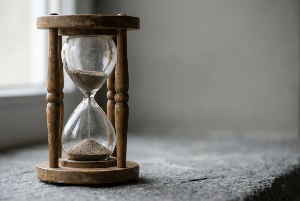 Alte Sanduhr mit weitgehend durchgelaufenem Sand