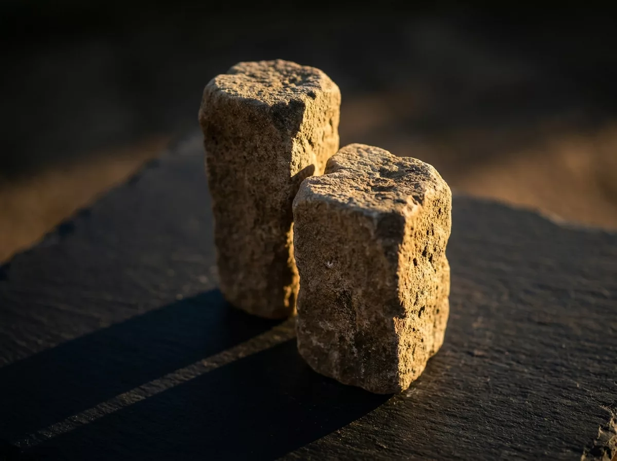 Zwei unterschiedlich hohe Steinsäulen – Sinnbild für den Abstand zwischen Netto und Pension